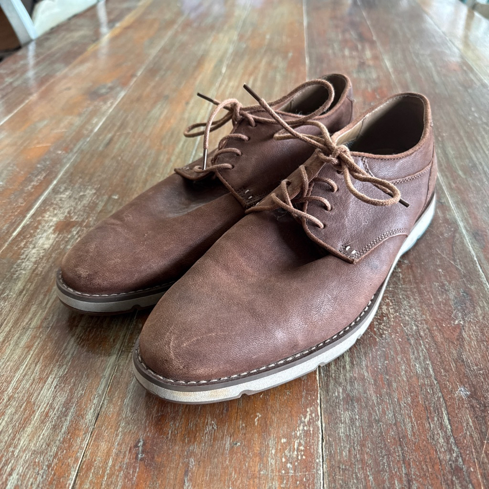 Hush Puppies Brown Leather Oxfords Size 9.5 Mens Office Casual Everyday